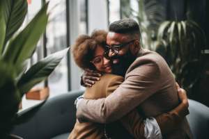 A man and a woman hugging each other