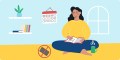 Dopamine detox graphic with woman journaling and sipping tea
